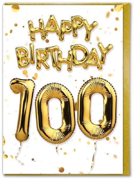 100 Golden Balloon Birthday Card
