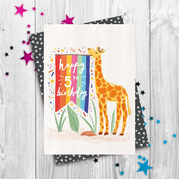 Five Giraffe Age Birthday Card