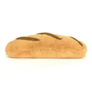 Back view of a Jellycat plush toy shaped like a caprese baguette on a white background.