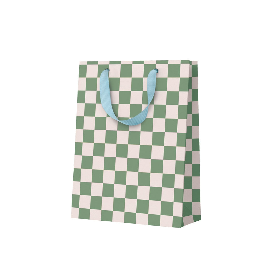 Small Khaki Checkerboard Gift Bag