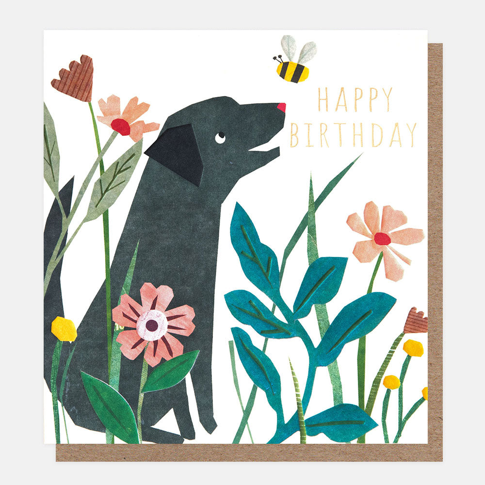 Dog With Flowers Birthday Card