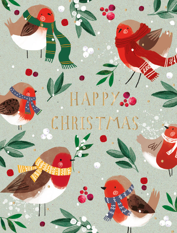 Ling Boxed Christmas Cards - Pack of 8 | Festive Robins