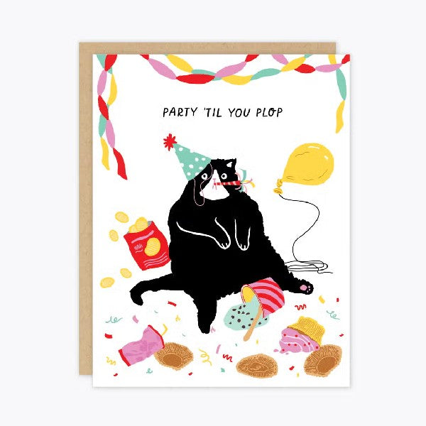 Party 'Til You Plop Cat Blank Birtday Card