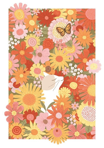 Cat & Flowers Blank Art Card