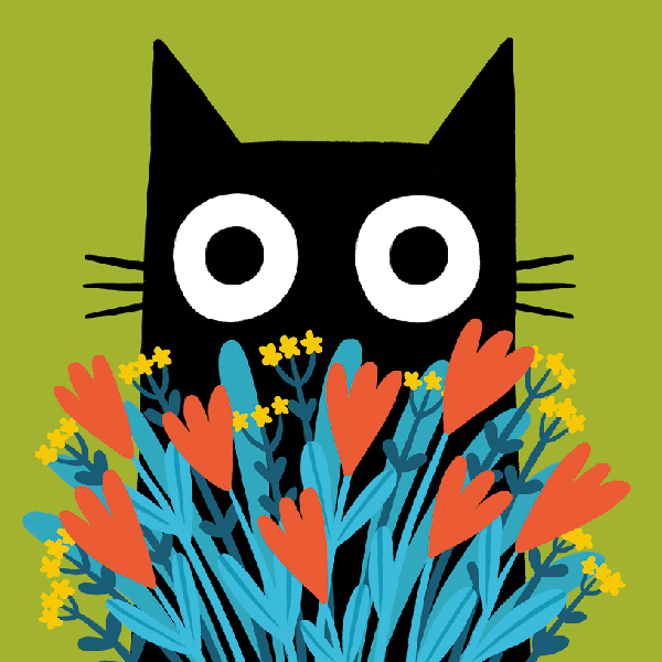 Cat With Flowers Blank Art Card