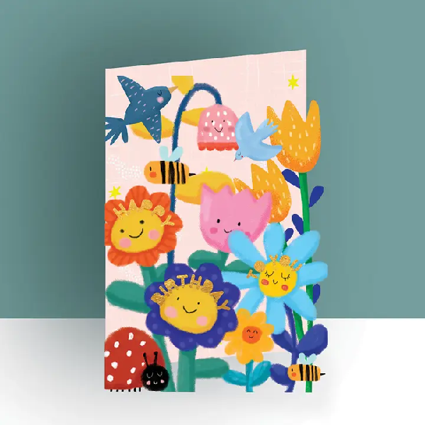 Smiley Flowers Paper Cut Birthday Card