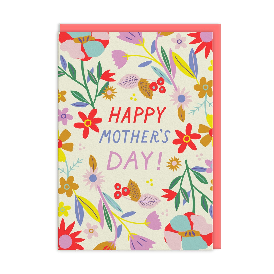 Colorful Mother's Day card with a floral design and 'Happy Mother's Day!' text on a white background.