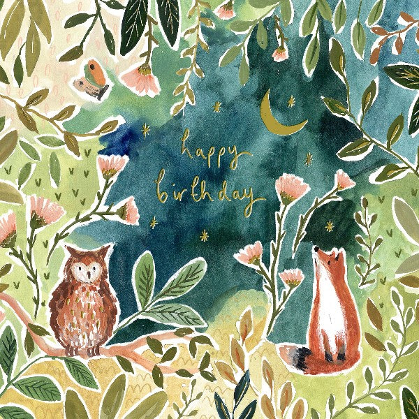 Fox And Owl Birthday Card