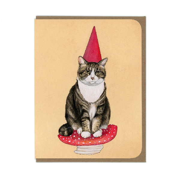 Garden Gnome Kitty Blank Art Card