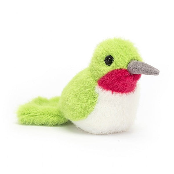 adorably soft plushie of a hummingbird birdling by popular brand Jellycat.