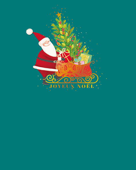 Joyeux Noel Santa Sleigh French Christmas Card