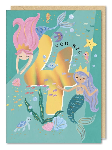 4th Birthday Mermaids Age Birthday Card