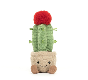 adorably soft plushie of a smiling cactus pot with legs by popular brand Jellycat.