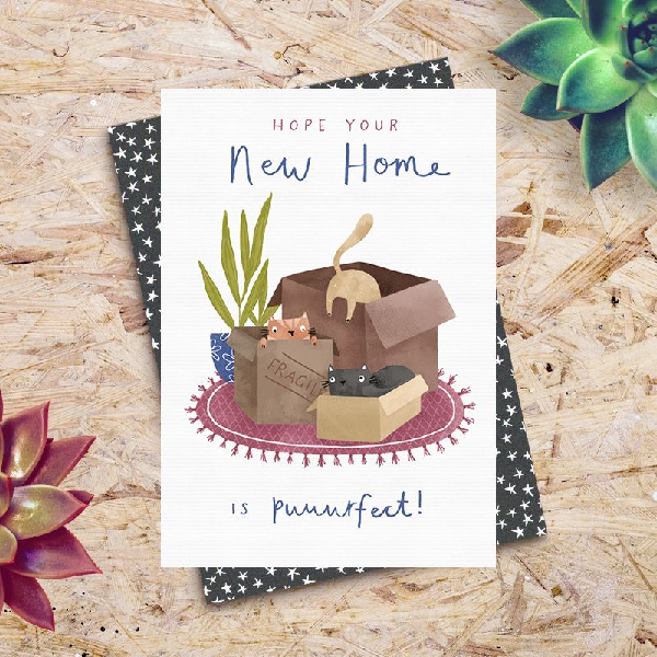 Cat On Mat New Home Card