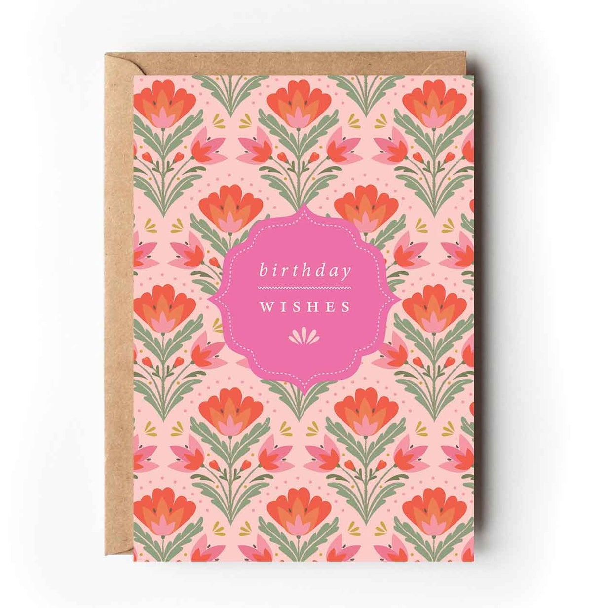 Pink & Orange Geometric Floral Birthday Card