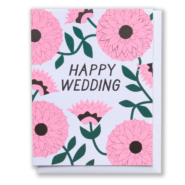 Pink Zinnia Wedding Card