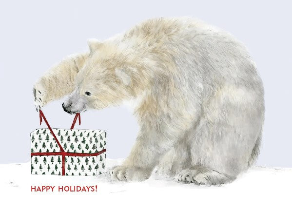 Polar Bear with Gift Holiday Card