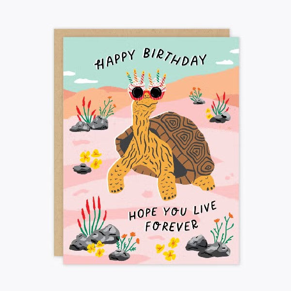 Live Forever Tortoise Blank Birthday Card