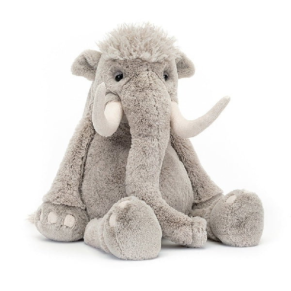 adorably soft plushie of a sitting mammoth by popular brand Jellycat.