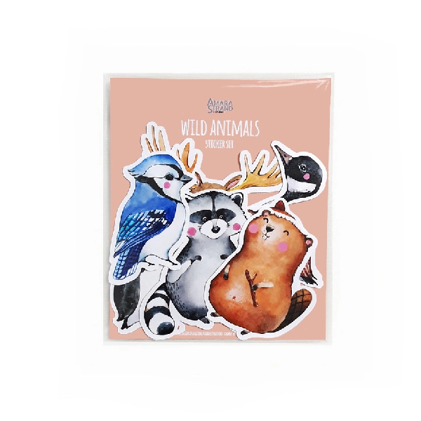 cute animal-themed sticker set including a bluejay, a raccoon, a Canadian goose, and more.