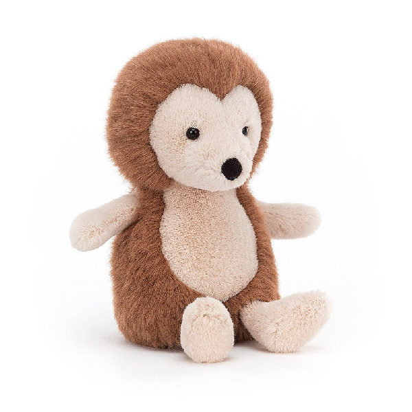 adorably soft plushie of a hedgehog by popular brand Jellycat.