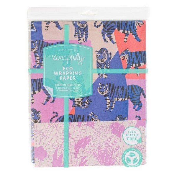 Wrappily Eco Gift Wrap | Blue Tigers