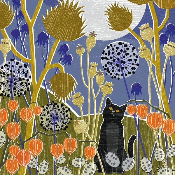 Cat And The Meadow Moon Blank Art Card