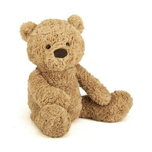 adorably soft plushie of a honey-brown bear by popular brand Jellycat.