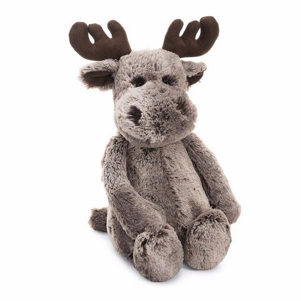 adorably soft plushie of a moose by popular brand Jellycat.