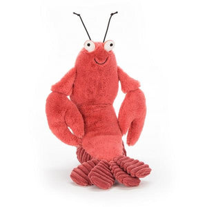 adorably soft plushie of a smiling lobster by popular brand Jellycat.