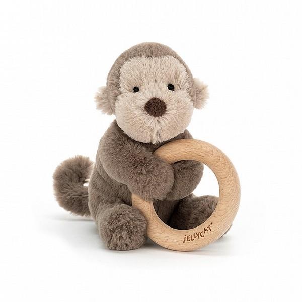 Jellycat Shooshu Monkey Wooden Ring Rattle