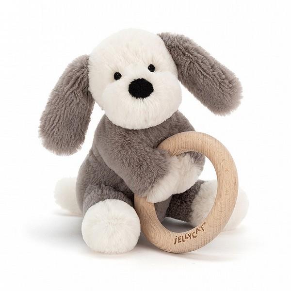 Jellycat Shooshu Puppy Wooden Ring Rattle