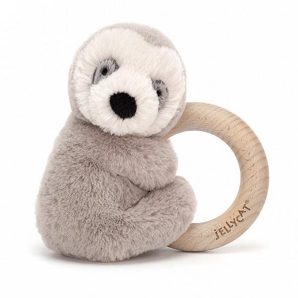 Jellycat Shooshu Sloth Wooden Ring Rattle