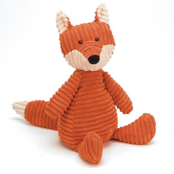 adorably soft ribbed plushie of a fox by popular brand Jellycat.
